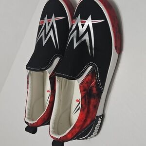 WWE Men's Slip-On Sneakers - Black and Red Size 7